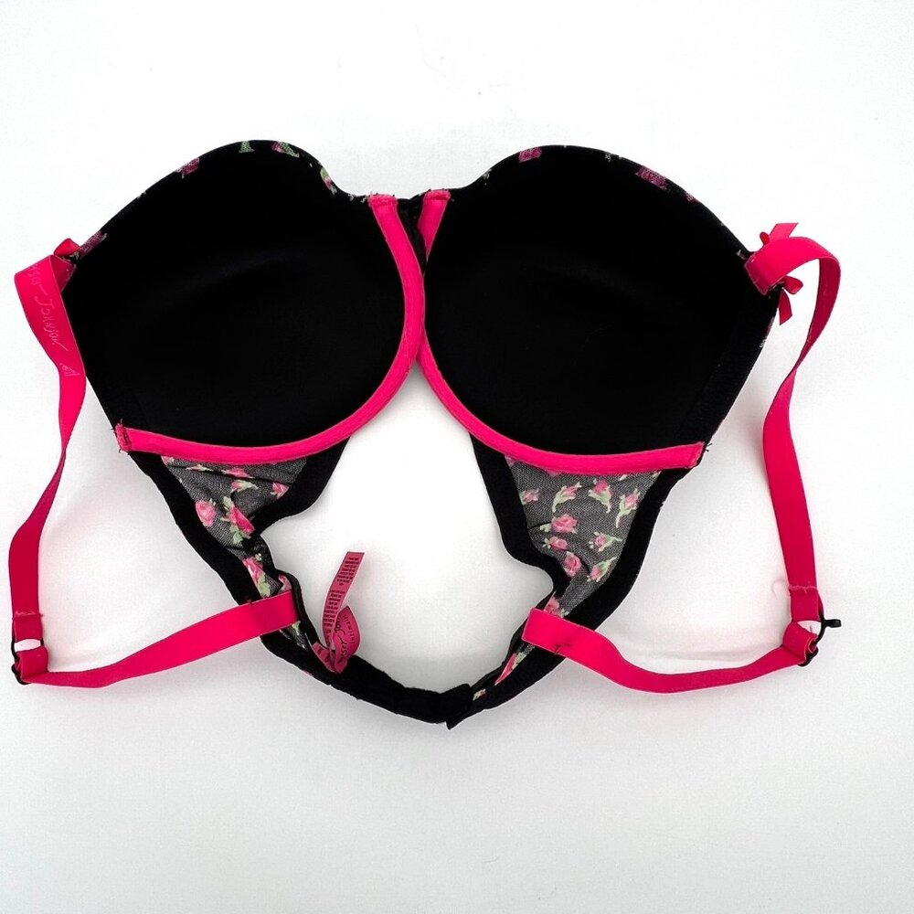 Betsey Johnson Intimates Black Bra Lingerie With Pink Floral Rose Pattern 32DD - Picture 8 of 12